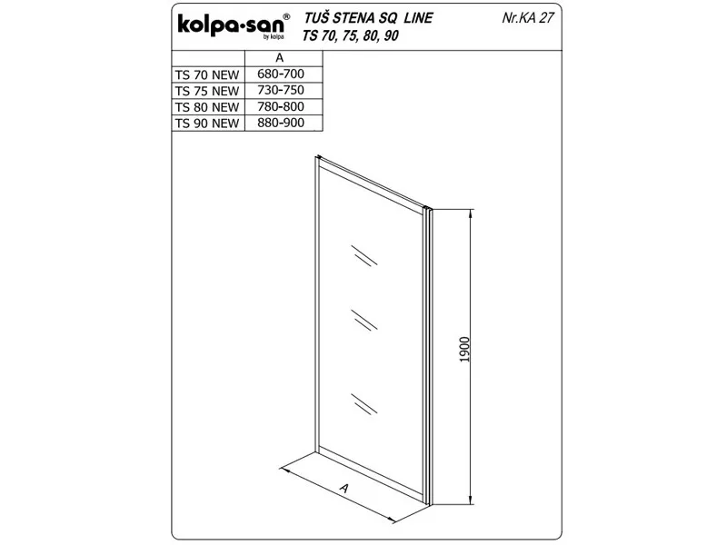 KOLPA TS SQ line 90/CH BELA - cincila,tus stena 5 mm h=190 (komb. TKK,TKP,TV SQ line) - 527650 