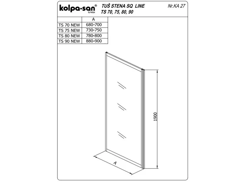 KOLPA TS SQ line 90/CH SILVER - cincila,tus stena 5 mm h=190 (komb. TKK,TKP,TV SQ line) - 527660 