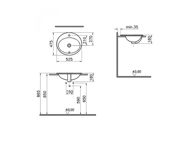 VITRA LAVABO UGRADNI S20 53X47 