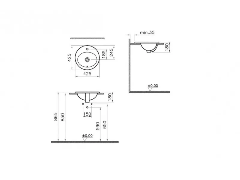 VITRA LAVABO UGRADNI S20 43X43 