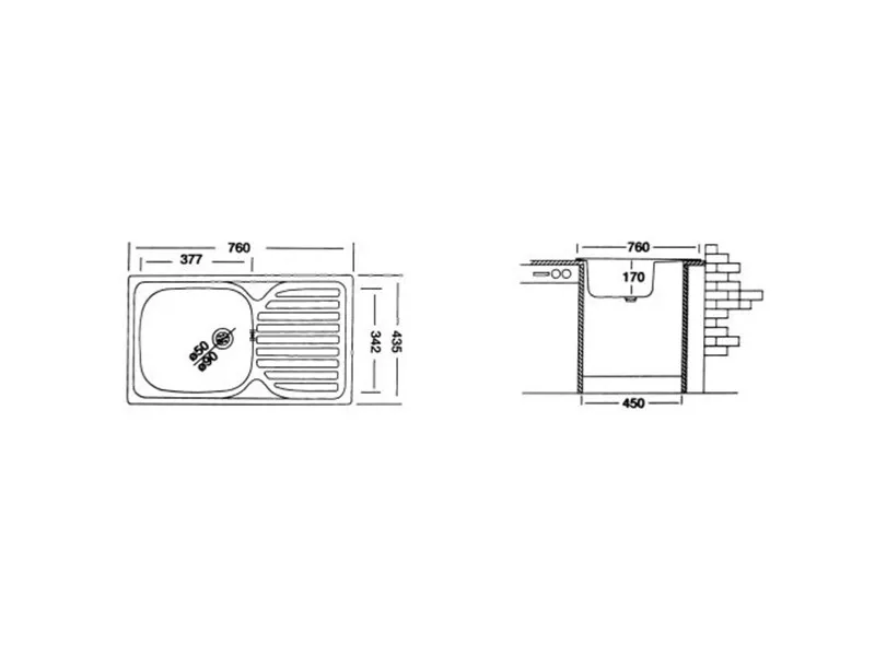 LIV INOX SUDOPERA UGRADNA 43,5x78 EC-198  Ø90 