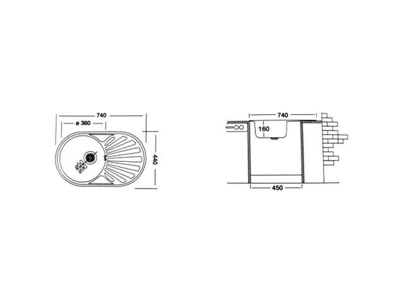 LIV INOX SUDOPERA UGRADNA 44x75 EC-165 DEKOR Ø90 