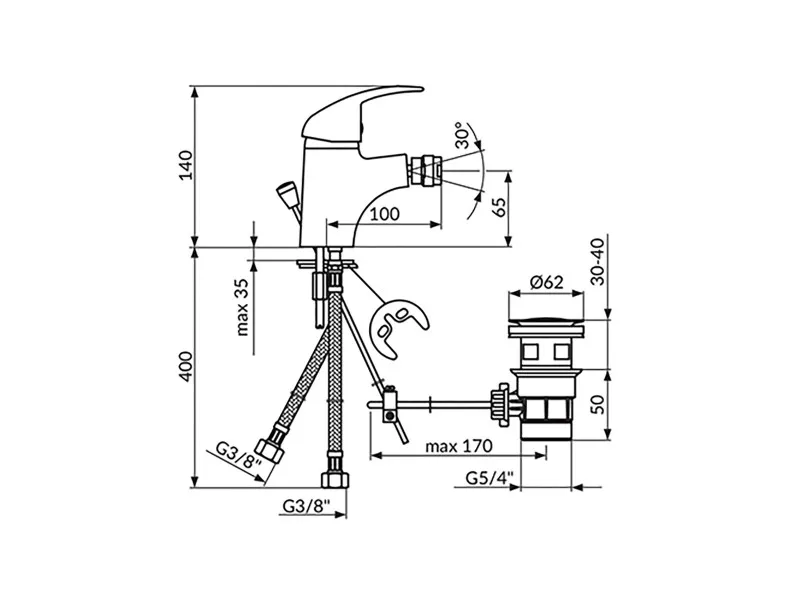 Rosan King Baterija Za Bide - Sa Metalnim Odlivnim Ventilom J391001M 