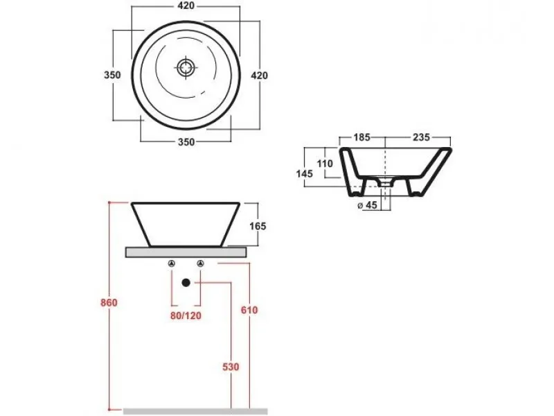OLYMPIA nadgradni umivaonik okrugli fi42cm h-16cm - LIL4B42001 