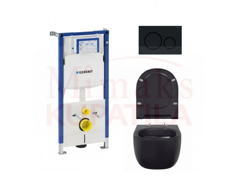 SET GEBERIT UGRADNI 458.112.21.1 + CRNA TIPKA + WC SOLJA CRNA SA DASKOM 