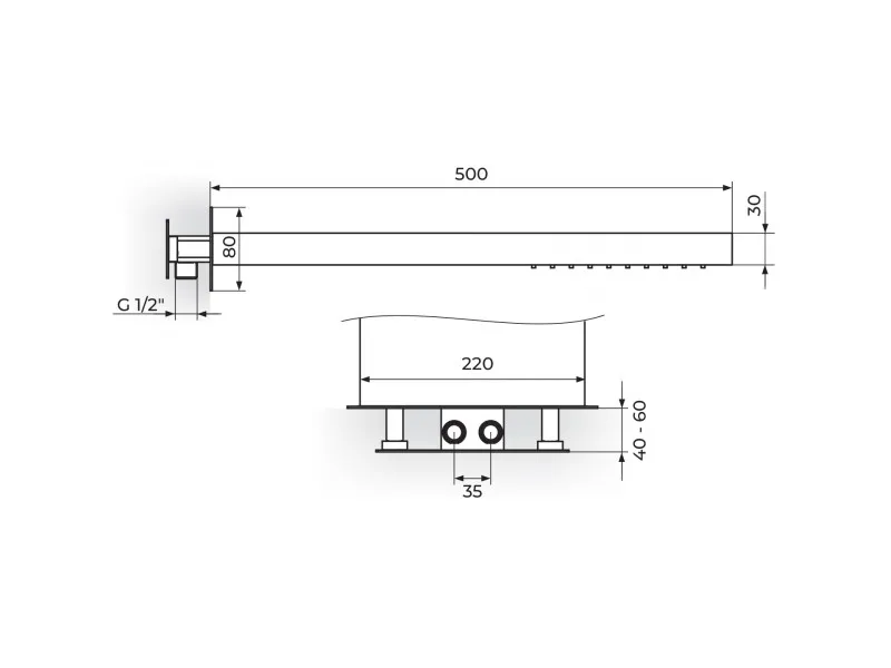 Rosan Tuš Ruža - Konzola 500 X 220Mm Mlaz + Slap Ptrusp50 