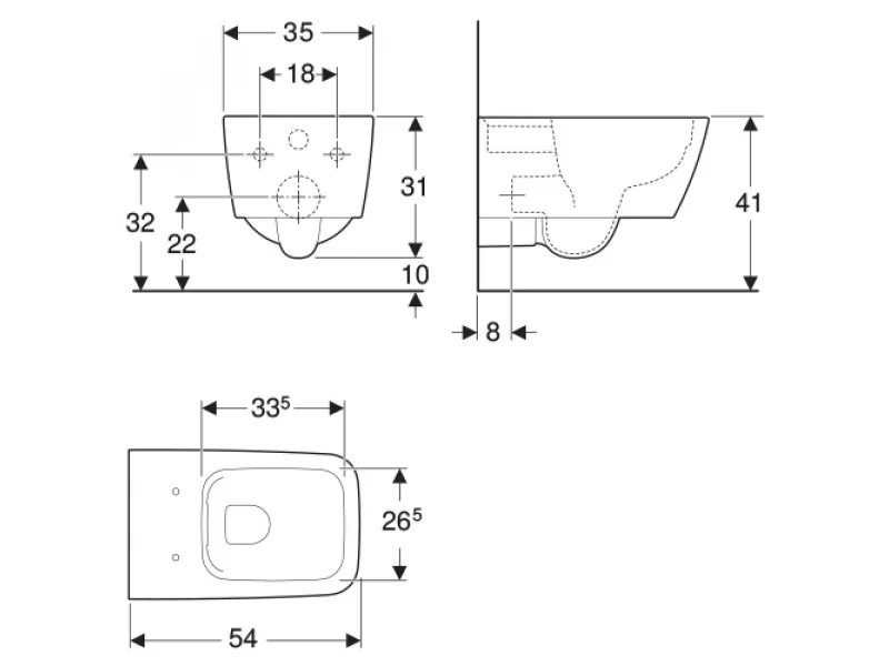 Geberit iCon Square konzolna wc šolja, rimfree 201950000 