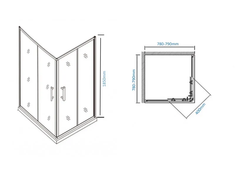 NKS Paravan 6005 80x80x185 mat staklo 6mm, plitka, silver, kompenzacioni profil KBJF00480S 