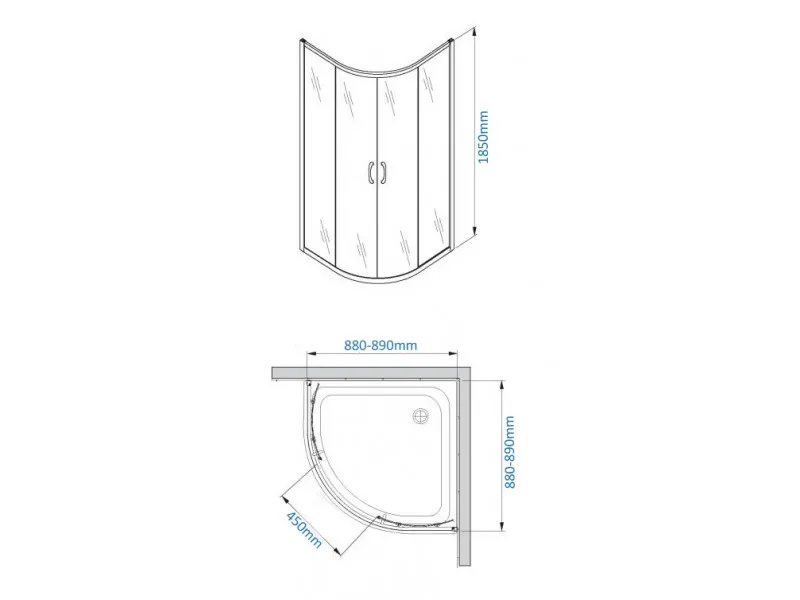 NKS Paravan 6011 providno staklo 6mm R90x185 plitka, silver, kompenzacioni profil KBJ109090ST 