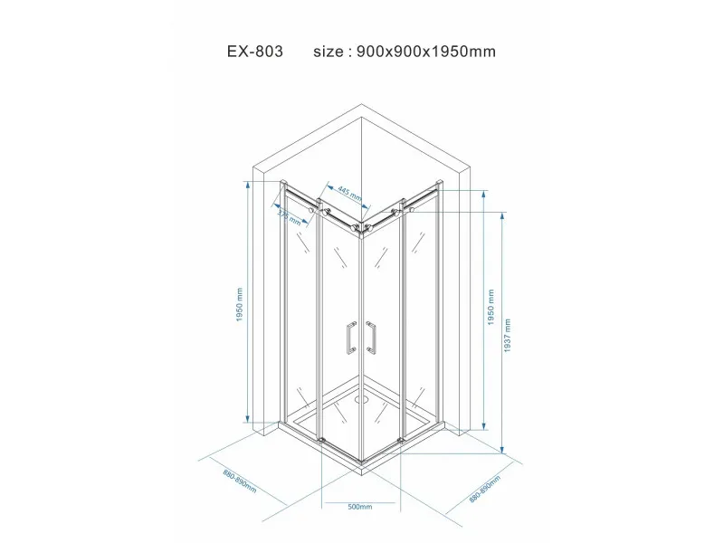 NKS Paravan EX803S 90x90x195/ 8mm dim staklo klizna šipka NANO EASY CLEAN KBKEX80390S 