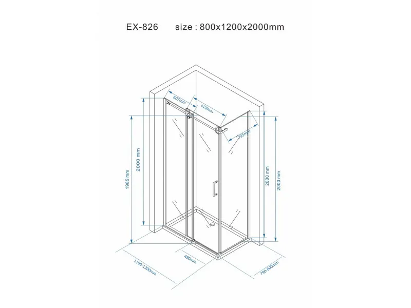 NKS Paravan EX826 80x120x200/ 8mm NANO EASY CLEAN KBKEX826 