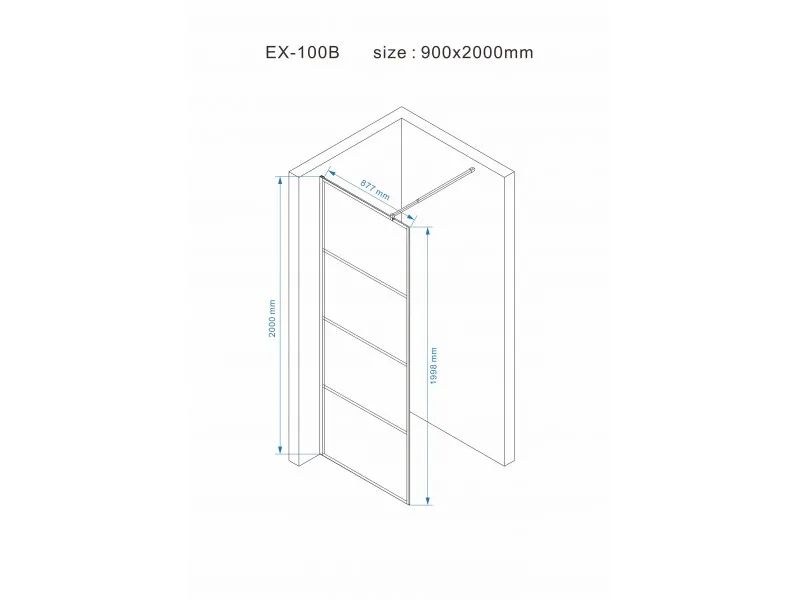 NKS Paravan EX100B-1 walk in crni 900x2000/8mm<br />
NANO EASY CLEAN KBKEX100B190 