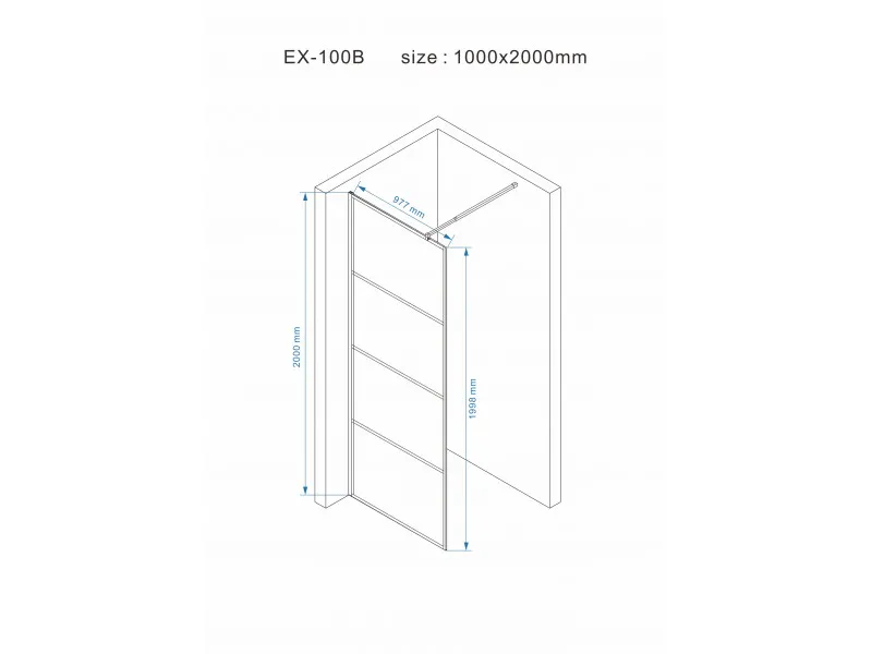 NKS Paravan EX100B-1 walk in crni 1000x2000/8mm<br />
NANO EASY CLEAN KBKEX100B1100 