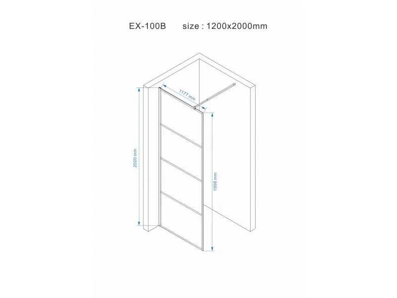 NKS Paravan EX100B-1 walk in crni 1200x2000/8mm<br />
NANO EASY CLEAN KBKEX100B1120 