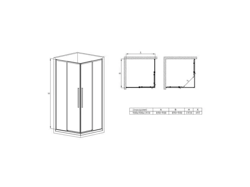 DIP TUS KABINA CRNA BR6631CA-90 90x90cm visina 1950mm ,providno staklo 6mm 