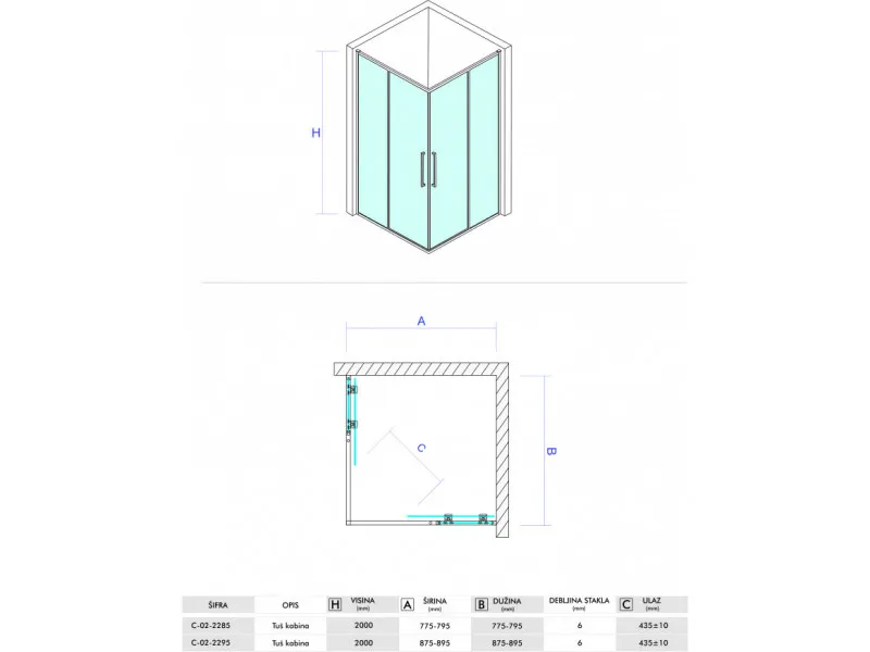 Concept tus kabina devon200 120x90x200cm 6mm providno staklo C-02-22120/22090 