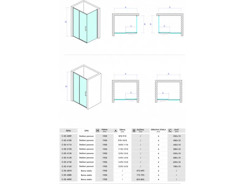 Concept tus kabina atlas 90x70x195cm 6mm providno staklo C-02-4009/4070 