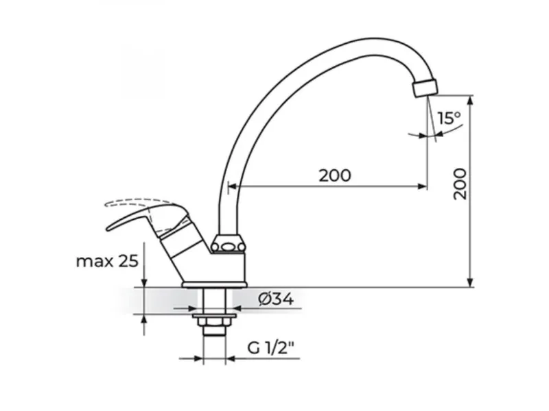 Rosan Jednorucni Ventil Za Jednu Vodu, Izliv 200 Mm Jp531200 