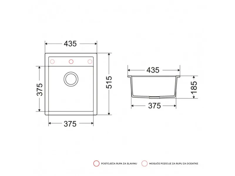 Milo Granitna sudopera MILO ALPHA 43,5x51,5 Pure sand sa sifonom ALP.P.1KBO 
