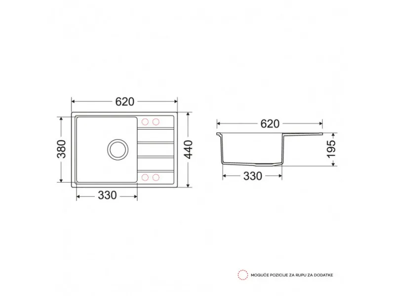 Milo Granitna sudopera MILO METRO 62x44 Pure sand sa sifonom MET.P.1KKO 