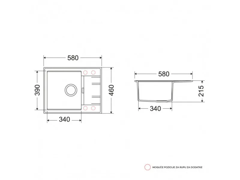 Milo Granitna sudopera MILO AVANGARD 58x46 Lava stone sa sifonom AVA.L.1KKO 