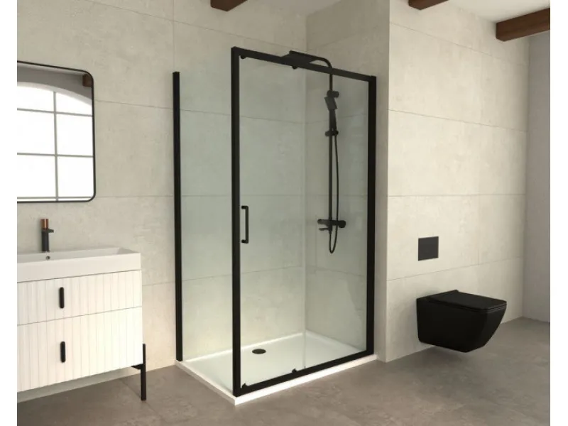 COPEN Tus kabina ATLAS BLACK 700X1400X1950 trans staklo 6mm crni mat ram  C-02-B4140T+C-02-4070T 