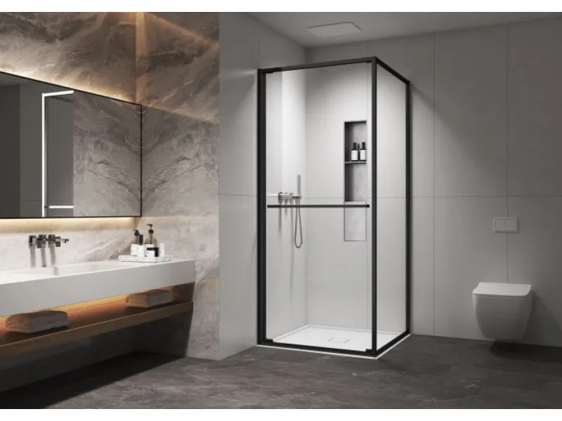 COPEN Tus kabina  ATLAS PRO 1V 800x800x2000 matt black, staklo 6mm providno C-02-B43K8001V 